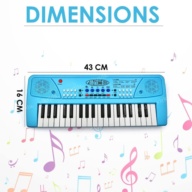 VikriDa 37 Key Piano Keyboard with Recording and Mic with Musical Guitar for Kids, Blue - Image 3