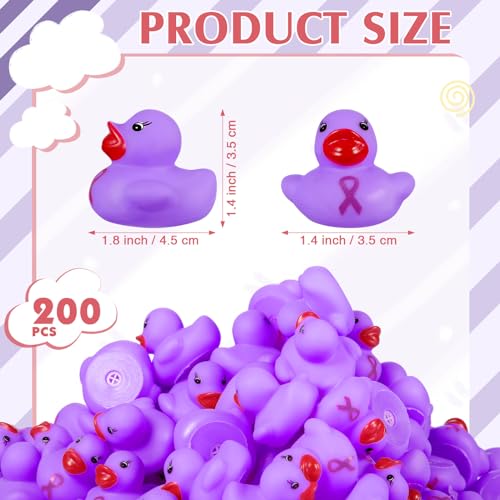 Lunmon 200 Pcs Purple Rubber Ducks Domestic Violence Awareness Ribbon Bath Duck Float Mini Bath Toys Bulk Pancreatic Cancer Alzheimers Awareness Products for Charity Event Supplies - Image 5