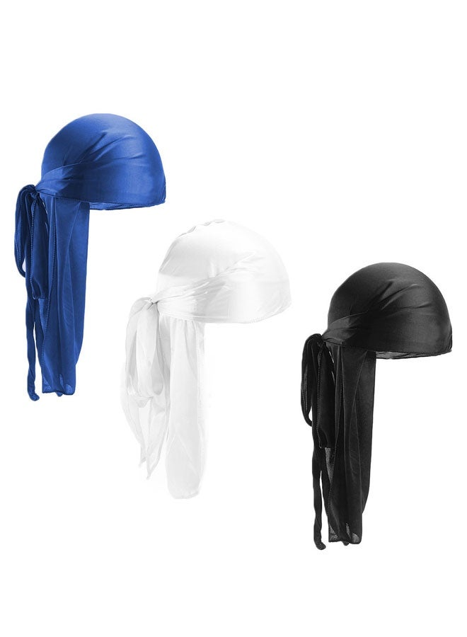 هوتو الحرير Durags 3 أجهزة كمبيوتر شخصية للرجال والنساء موجات الحرير Durag حزمة الحرير الساتين الذيل الطويل الإضافي - Image 1