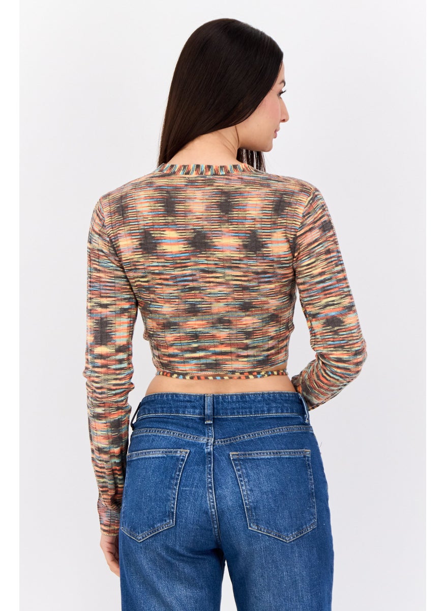 NIA Women Knitted Long Sleeve Cardigan, Multicolor  - Image 3
