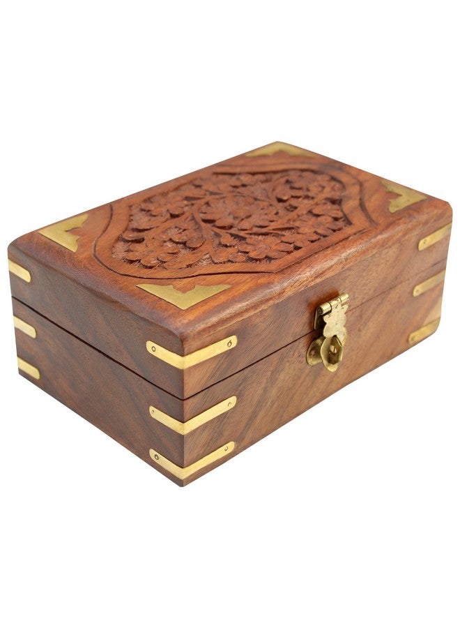 ITOS365 Handmade Wooden Jewellery Box for Women Jewel Organizer Hand Carved Carvings Gift Items, 6 x 4 inches - Image 1