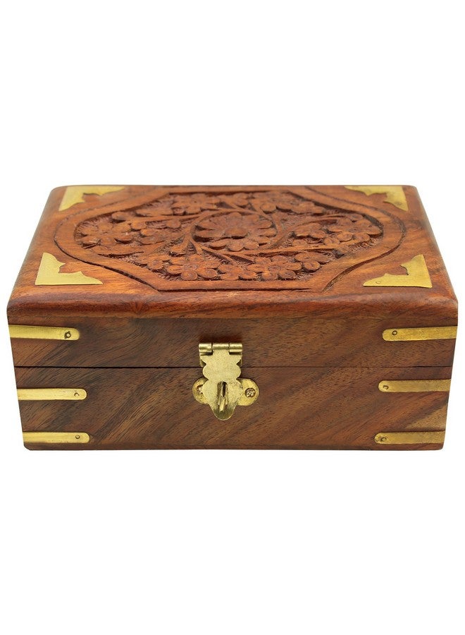 ITOS365 Handmade Wooden Jewellery Box for Women Jewel Organizer Hand Carved Carvings Gift Items, 6 x 4 inches - Image 4