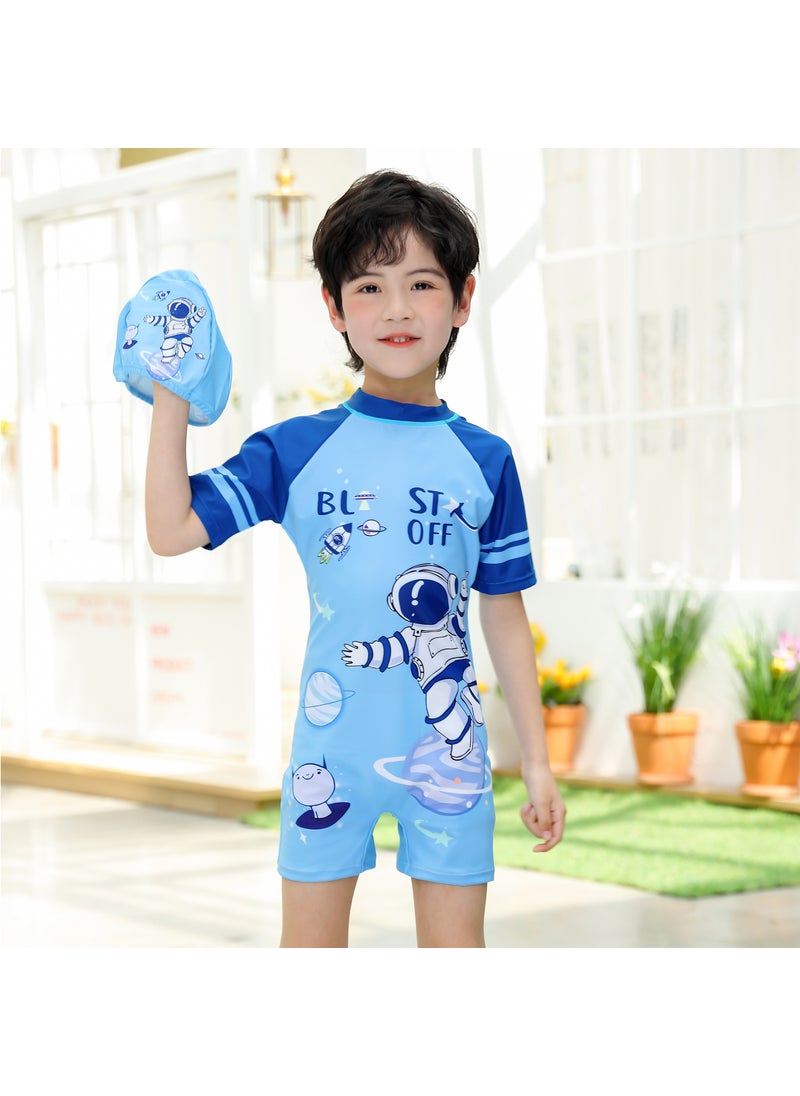 Generic - Kids Quick-Dry Swimsuit Full Body Short Sleeve Light Blue Spaceman (swimsuit cap) - Image 1