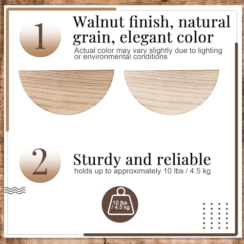 BrightRow 4 Pcs Solid Wood Half Round Floating Wall Shelves, Elegant Small Floating Wooden Shelves, 8.27 Inch Wall Shelf for Living Room, Bathroom, Bedroom, Offices, Pictures Plant Book(Light Brown) - Image 4