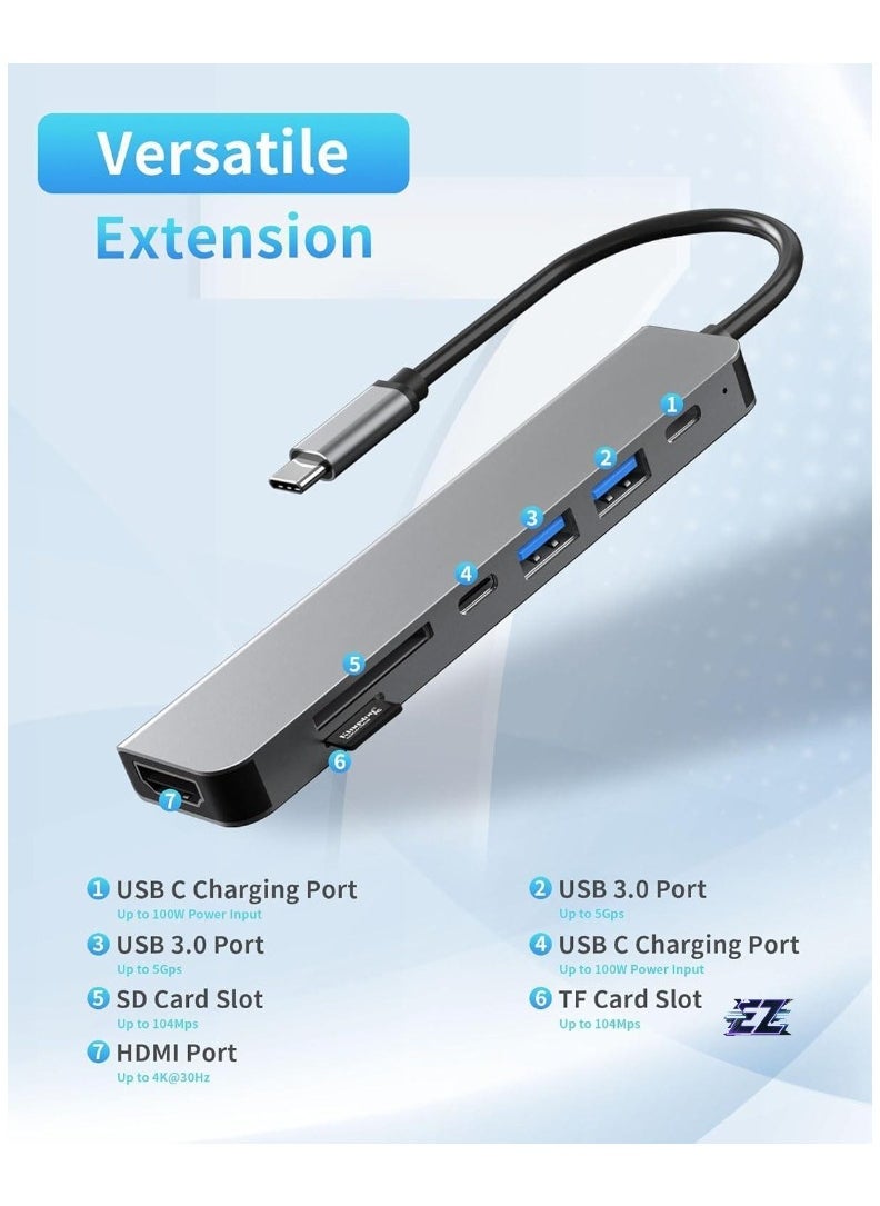 ELTRAZONE 7-in-1 USB C Hub Docking Station with 4K HDMI, 100W PD, 3 USB Ports (1 USB-C & 2 USB 3.0), TF/SD Card Reader – Perfect for MacBook, Dell, HP, ASUS, Steam Deck, and More  - Image 2