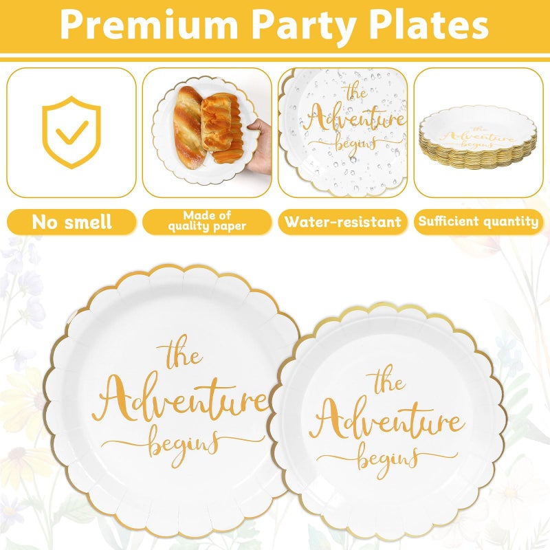 Justforjoyful 100Pcs The Adventure Begins Paper Plates and Napkins Engagement Party Supplies Bridal Shower Party Disposable Dessert Plate Rehearsal Dinner Tableware for 25 Guests Travel Elegant Party Decorations - Image 3