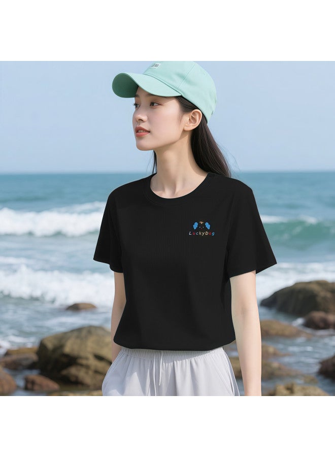 Your Sun Women'S Summer Basic Shirt Thin High-End Minimalist Pure Cotton T-Shirt Ladies Short Sleeve - Image 2