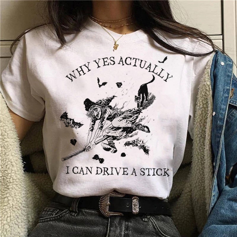 wish fun horror printed pattern round neck short sleeve t-shirt women's top - Image 1