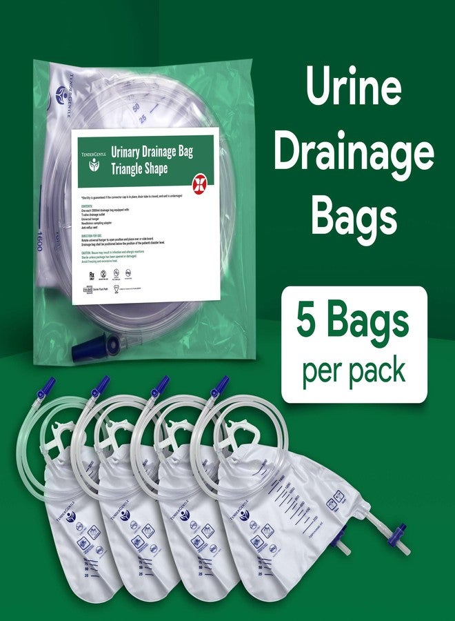 TenderGentle Urine Catheter Bags for Men and Women - 5 2000ml Overnight Bedside Drainage Bag - Sterile and Disposable Triangle Urine Bags - Image 2