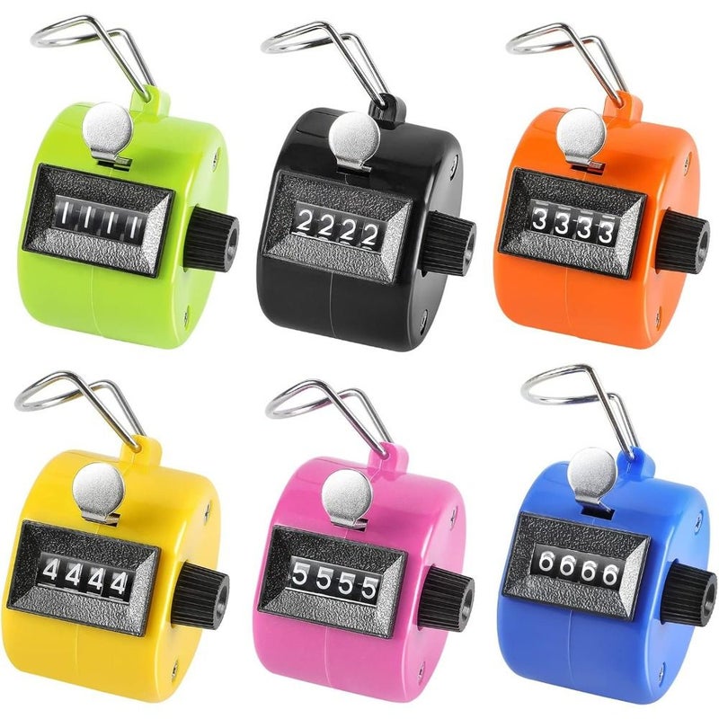 Pack Of 6 Assorted Color Handheld Tally Counters 4 Digit Manual Clicker For Sports - Image 1