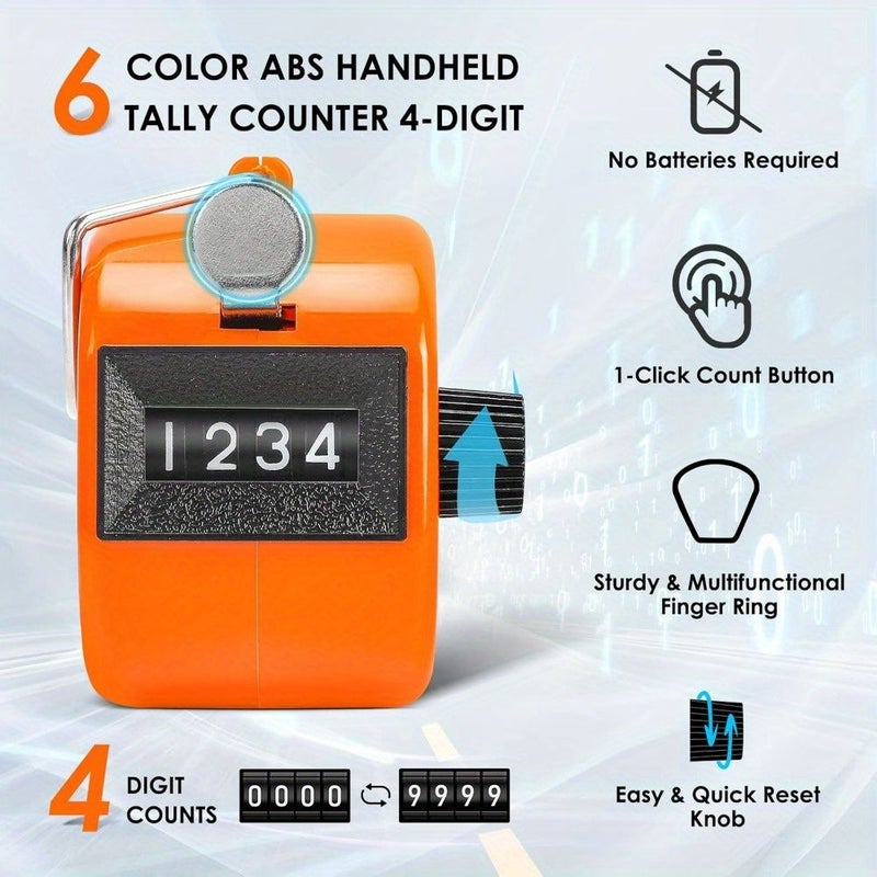Pack Of 6 Assorted Color Handheld Tally Counters 4 Digit Manual Clicker For Sports - Image 2