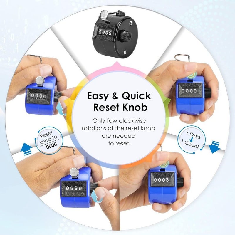 Pack Of 6 Assorted Color Handheld Tally Counters 4 Digit Manual Clicker For Sports - Image 5
