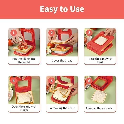 DARDRIS DARDRIS Bread Cutter Sandwich Cutter and Sealer Set Square Decruster Sandwich Maker Bread Toast Breakfast Making Mold and Sealer for Kids for Cookie Cutters Baking Tools and Accessories  - Image 4