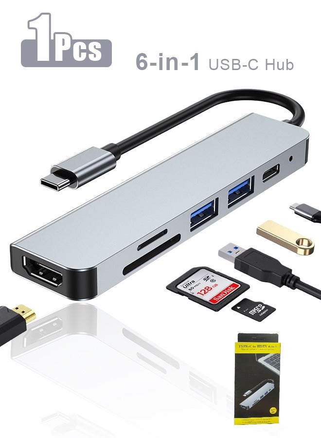 موزع USB C 6 في 1 مع شحن PD 100 وات، محول من النوع C إلى HDMI 4K@30 هرتز، منافذ نقل بيانات USB Hub 3.0 بسرعة 5 جيجابت في الثانية، متوافق مع MacBook Pro/Air 2023 M2/M1، iPad Pro/Air، HP، Dell، ASUS، Lenovo، إلخ - Image 1