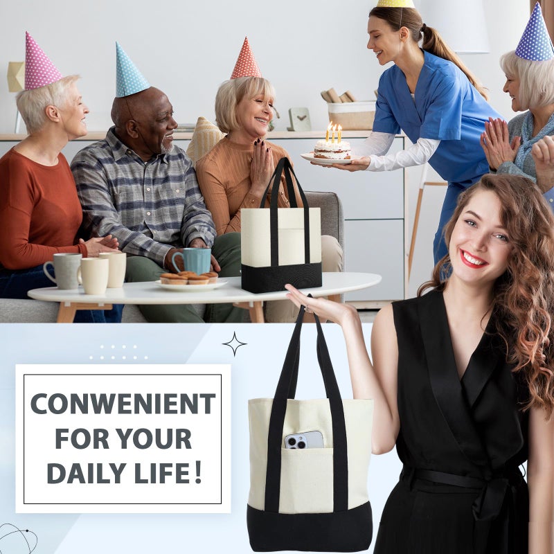 Sanwuta 6 Pcs Canvas Tote Bags Bulk with Outer Pocket Small Sublimation Blank Canvas Tote Reusable Grocery Bag for Women, DIY Craft (Black) - Image 5