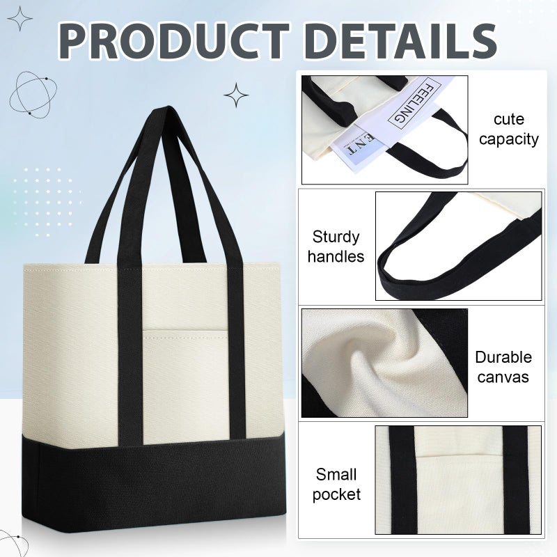 Sanwuta 6 Pcs Canvas Tote Bags Bulk with Outer Pocket Small Sublimation Blank Canvas Tote Reusable Grocery Bag for Women, DIY Craft (Black) - Image 3