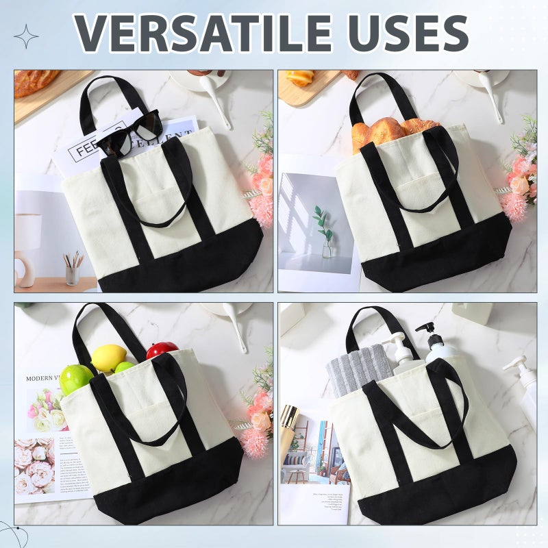 Sanwuta 6 Pcs Canvas Tote Bags Bulk with Outer Pocket Small Sublimation Blank Canvas Tote Reusable Grocery Bag for Women, DIY Craft (Black) - Image 4