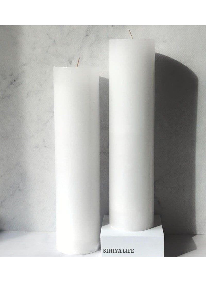 SIHIYA LIFE Set of 2 White Pillar Candles| 3 x 12 inch | Unscented & Dripless Candles for Decor, Events, Restaurants | Natural Wax with Cotton Wicks | 135 hrs/candle Burn Time  - Image 1