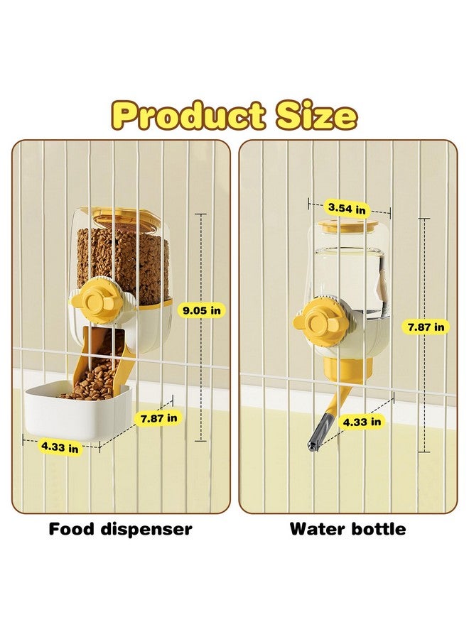 كاثسون مجموعة تغذية وسقاية الأرانب الأوتوماتيكية من كاثسون، موزع طعام وماء للحيوانات الأليفة يعمل بالجاذبية، مزود بحبيبات طعام للأرانب، لوازم تغذية وسقاية للحيوانات الصغيرة لخنزير غينيا، ملحقات قفص النمس (أصفر) - Image 2