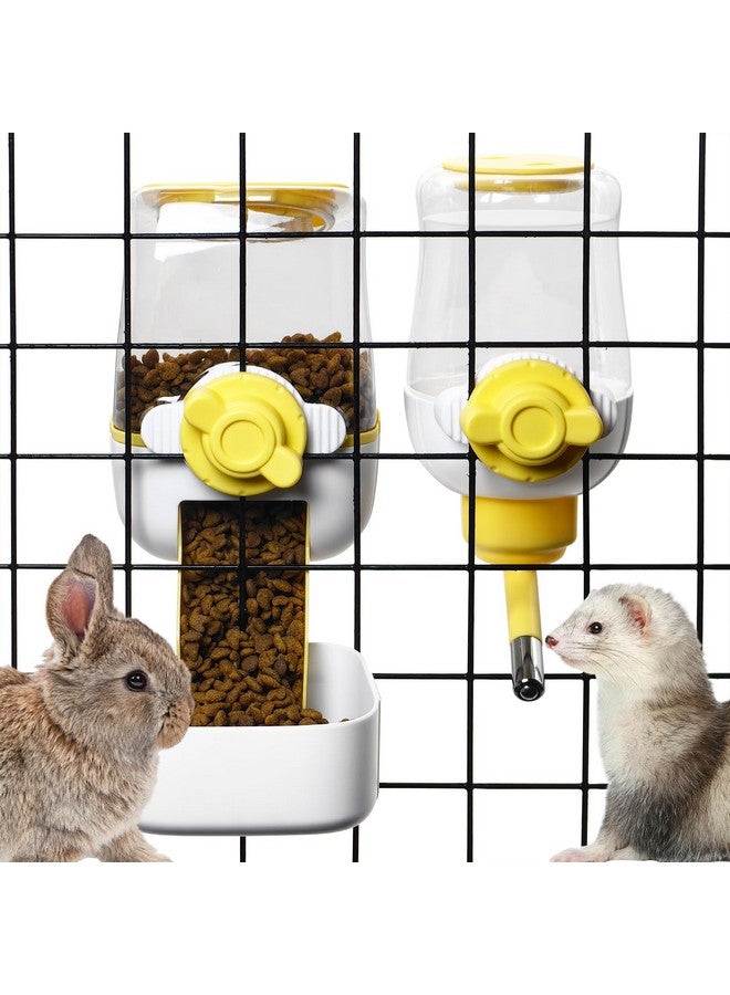 كاثسون مجموعة تغذية وسقاية الأرانب الأوتوماتيكية من كاثسون، موزع طعام وماء للحيوانات الأليفة يعمل بالجاذبية، مزود بحبيبات طعام للأرانب، لوازم تغذية وسقاية للحيوانات الصغيرة لخنزير غينيا، ملحقات قفص النمس (أصفر) - Image 1