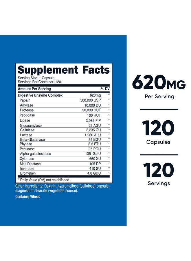إنزيمات هضمية Nutricost 620 مجم، 120 كبسولة - مكمل إنزيمات هضمية كامل - Image 2