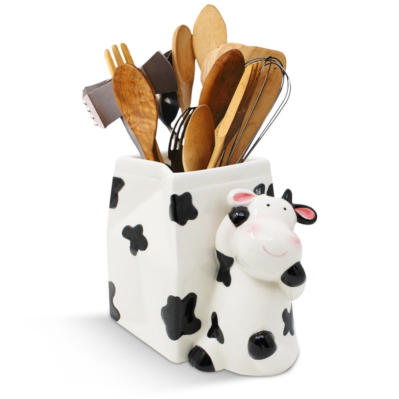Sixdrop Utensil Holder Cow Gifts For Women Cow Stuff Print Kitchen Crock Storage Accessories Decoration Cute Gifts For Women La Vaca Animal Cow Decor Countertop Cow Stuff Vase