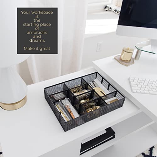 BLU MONACO Desk Drawer Organizer Tray - 12 Adjustable Compartments with 9 Removable Dividers - Black Metal Mesh Office Supplies Organizer, Space-Saving Design - Image 2