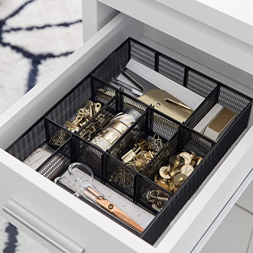 BLU MONACO Desk Drawer Organizer Tray - 12 Adjustable Compartments with 9 Removable Dividers - Black Metal Mesh Office Supplies Organizer, Space-Saving Design - Image 5