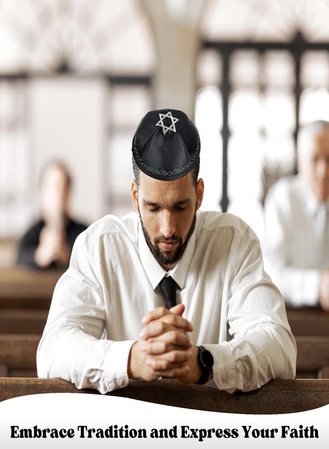 Dvehdbay Kippah for Men - Yamaka Jewish Hat, Blue Yamika Star of David, Yair Emanuel Jewish Hats for Men, Yarmulke Cotton Silk Star Embroidered Kippah Yamaka, Yarmulke Men's Birthday Gifts (Black) - Image 3