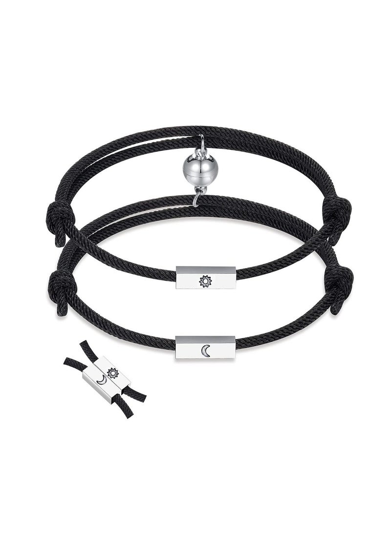 Generic - 2 Pcs Couple Bracelets for Women Men, Sun and Moon Magnets Bracelet Jewelry for Boyfriend Girlfriend, Jewelry Bracelet Love Magnet Chain - Image 1