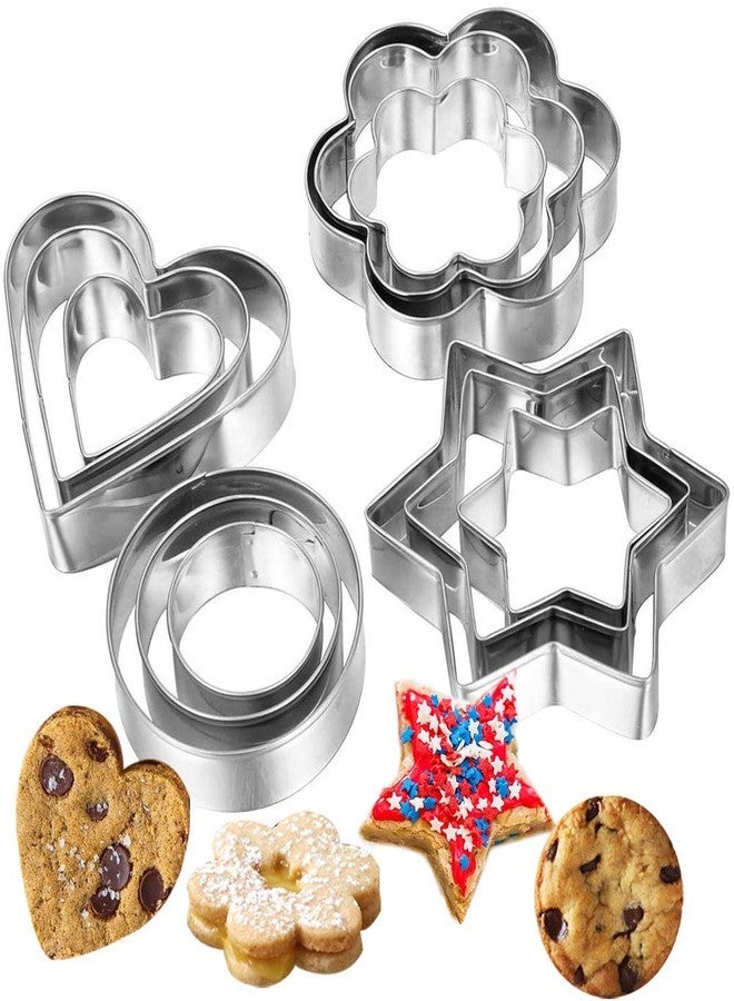 Kosh Perfect Stainless Steel 12 Pieces Cookies/Biscuits/Pastry Cutter Set of 4 Different Shapes in Heart, Star, Circle, and Flower Shapes Mold Fondant Cutter - 1 Set - Image 1