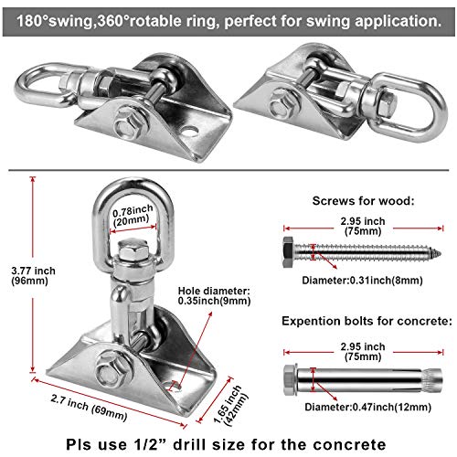 MDAIRC Heavy Duty Stainless Steel Hanging Kit Swing Hangers and Hammock Spring and Swing Swivel Spinner Kglobal Swivel Hook and Locking Snap Hooks for Wooden Sets，tire Swing Swivel, Seat Trapeze Yoga - Image 2