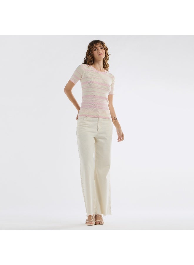 Splash FAV Striped Round Neck T-shirt with Short Sleeves - Image 2