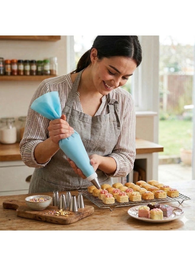 Cake Decorating Kit 10 Pieces, Silicone Piping Bag with 8 Stainless Steel Nozzles and Coupler, Cream Decorating Tools for Cake Cupcake Cookies and Desserts- Baby Blue - Image 2