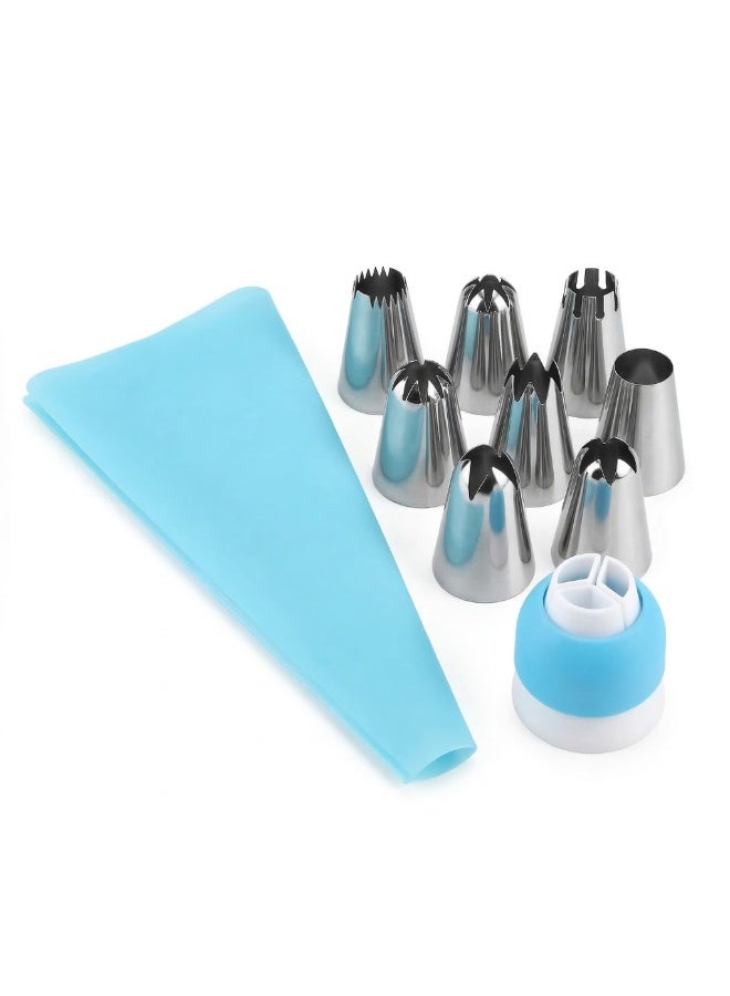 Cake Decorating Kit 10 Pieces, Silicone Piping Bag with 8 Stainless Steel Nozzles and Coupler, Cream Decorating Tools for Cake Cupcake Cookies and Desserts- Baby Blue - Image 1