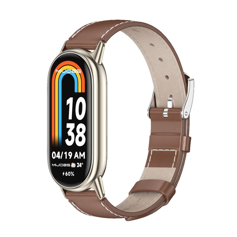 For Xiaomi Smart Band 10 / 9 / 8 Genuine Leather Watch Band(Brown Light Gold) - Image 1
