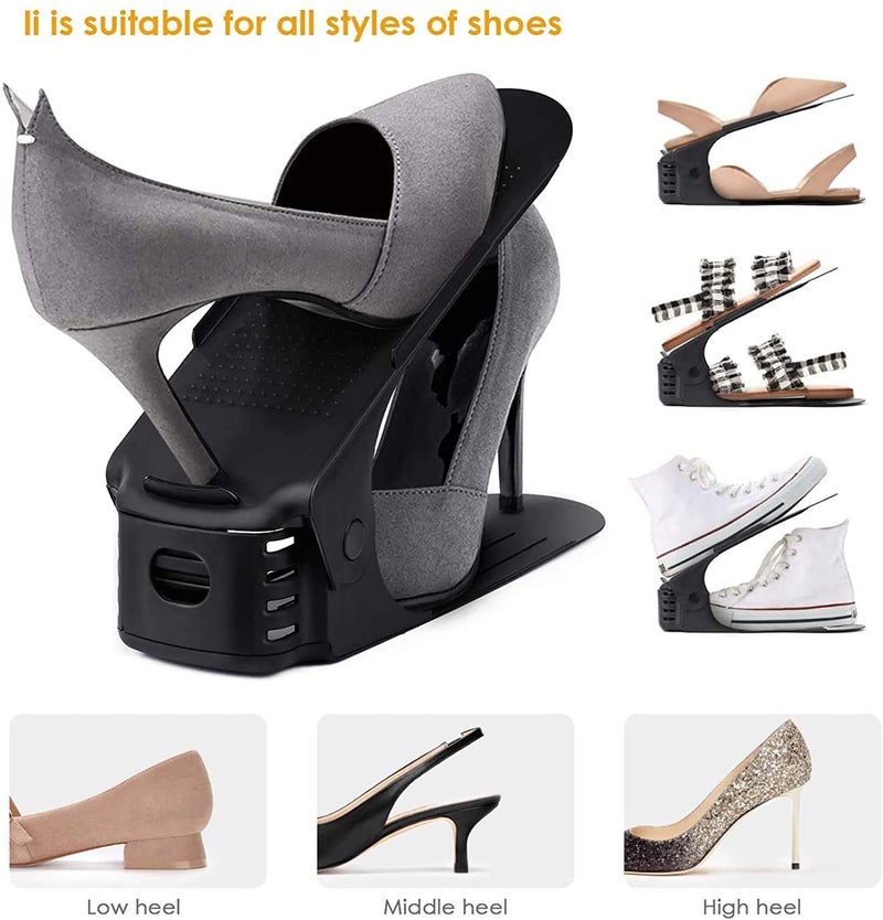 AMULAKH AMULAKH Shoe Holder Plastic Double Deck Space Saving Rack Stand for Closet Organization Folding Slots Adjustable Organizer for Sandals Slipper Heels Flip Flops Pack of 6 - Image 5