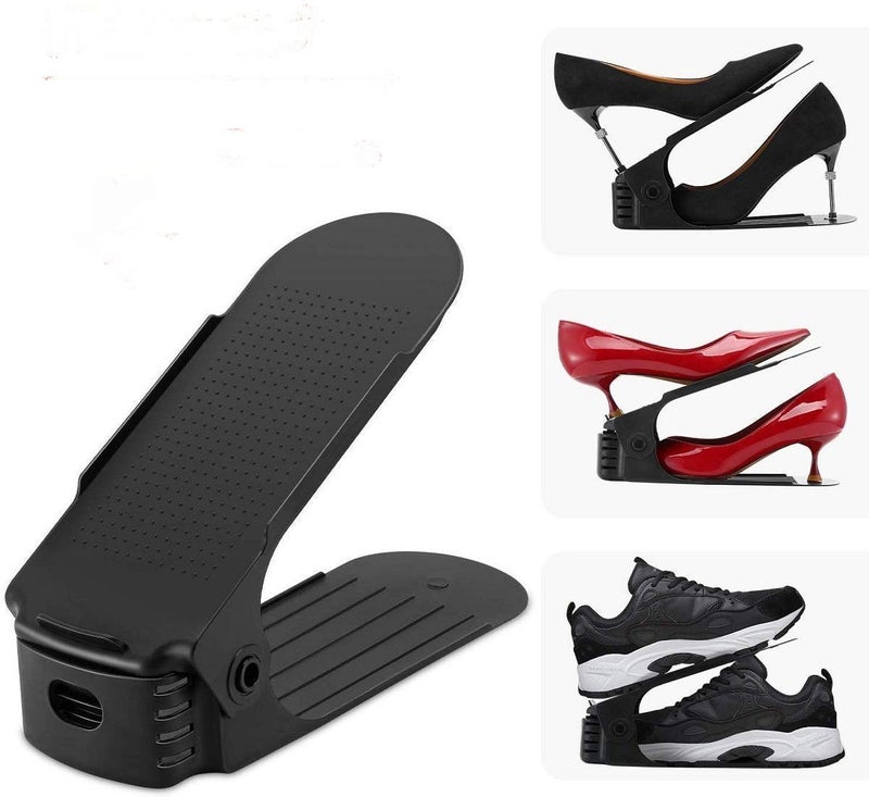 AMULAKH AMULAKH Shoe Holder Plastic Double Deck Space Saving Rack Stand for Closet Organization Folding Slots Adjustable Organizer for Sandals Slipper Heels Flip Flops Pack of 6 - Image 1