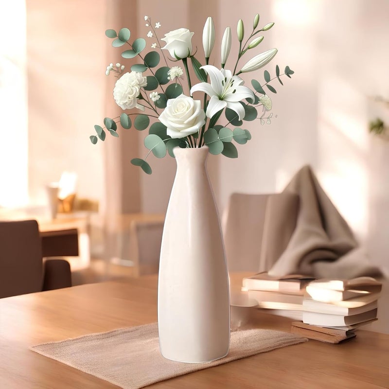 PulGos White Ceramic Flower Vase Stylish Bottle Shape Design Ideal for Office and Living Room Centerpieces Elegant Pot for Modern Home Decor Perfect for Any Table Sleek and Modern Flower Vase - Image 1