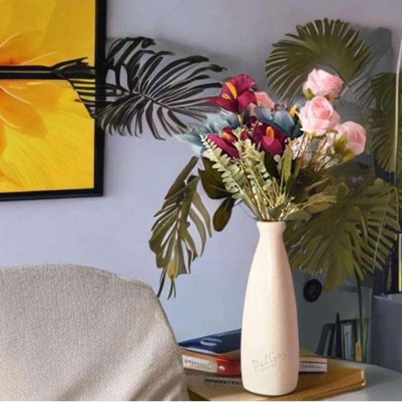 PulGos White Ceramic Flower Vase Stylish Bottle Shape Design Ideal for Office and Living Room Centerpieces Elegant Pot for Modern Home Decor Perfect for Any Table Sleek and Modern Flower Vase - Image 3