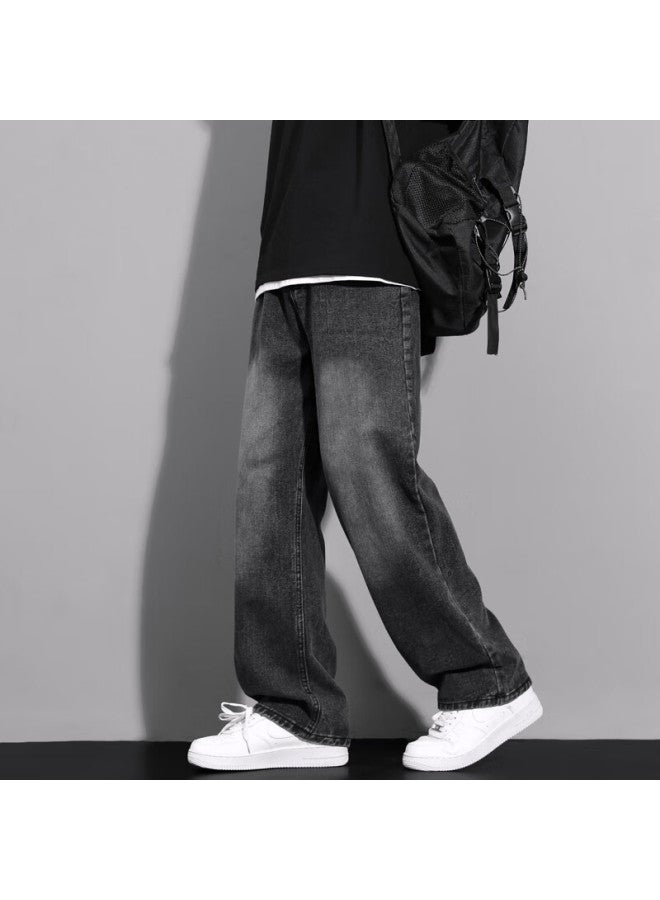 Maybeyond Men's American Style Streetwear Workwear Straight Leg Wide-leg Jeans Loose Casual Pants Ma46 Black XL - Image 1
