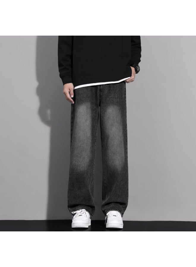 Maybeyond Men's American Style Streetwear Workwear Straight Leg Wide-leg Jeans Loose Casual Pants Ma46 Black XL - Image 2