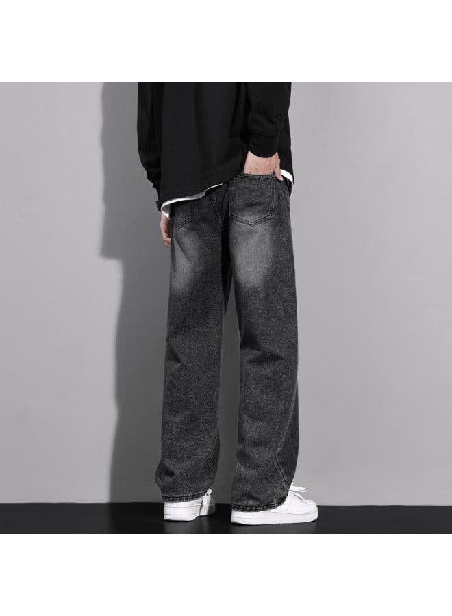 Maybeyond Men's American Style Streetwear Workwear Straight Leg Wide-leg Jeans Loose Casual Pants Ma46 Black XL - Image 3