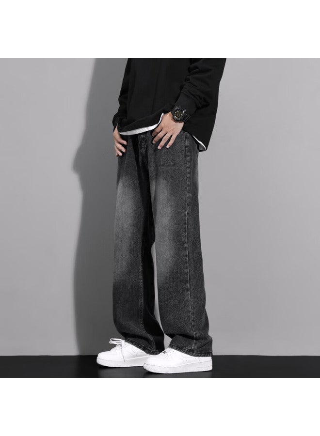 Maybeyond Men's American Style Streetwear Workwear Straight Leg Wide-leg Jeans Loose Casual Pants Ma46 Black XL - Image 5
