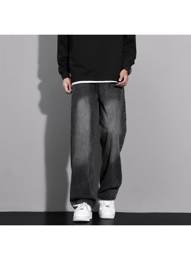 Maybeyond Men's American Style Streetwear Workwear Straight Leg Wide-leg Jeans Loose Casual Pants Ma46 Black XL - Image 4