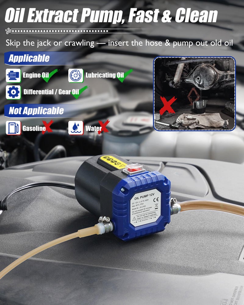 FAITIO Oil Extractor Pump 12V 80W, Upgraded Electric Engine Oil Pump w/ Auto Overload, Oil Change Pump for Motor Oil, Gear Oil, Transmission Fluid, Lube, Fluid Transfer Pump for Car, Mower, Marine, Blue - Image 2
