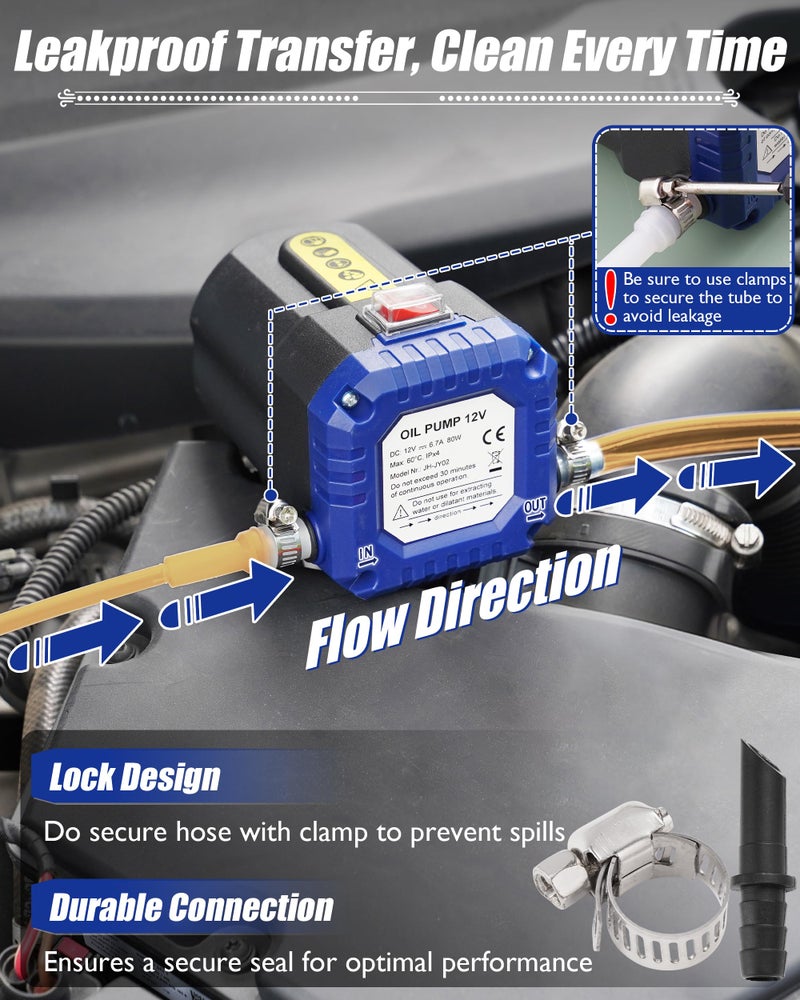 FAITIO Oil Extractor Pump 12V 80W, Upgraded Electric Engine Oil Pump w/ Auto Overload, Oil Change Pump for Motor Oil, Gear Oil, Transmission Fluid, Lube, Fluid Transfer Pump for Car, Mower, Marine, Blue - Image 4