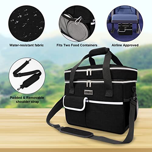 BAGLHER Dog Travel Bag for Supplies - Double-Layer Airline Approved Weekend Pet Travel Organizer Set for Dog and Cat Tote with 2 Pet Food Containers and 2 Collapsible Silicone Bowls Black - Image 5