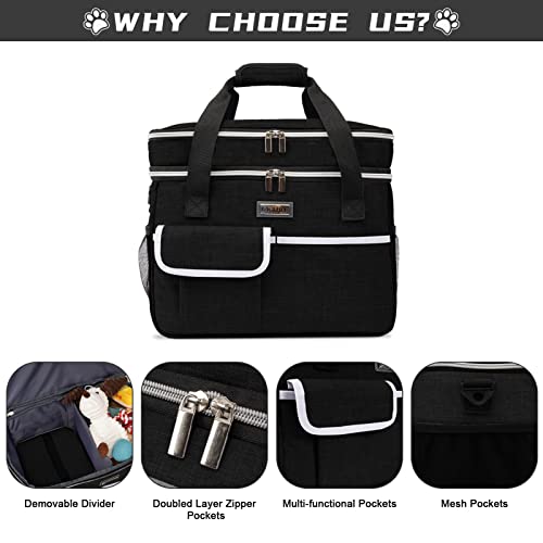 BAGLHER Dog Travel Bag for Supplies - Double-Layer Airline Approved Weekend Pet Travel Organizer Set for Dog and Cat Tote with 2 Pet Food Containers and 2 Collapsible Silicone Bowls Black - Image 4