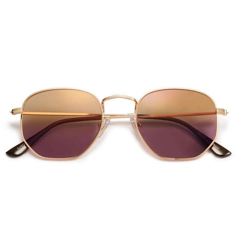 SOJOS Small Square Polarized Sunglasses for Men and Women Polygon Mirrored Lens SJ1072 with Rose Gold Frame/Gold/Purple Lens - Image 1